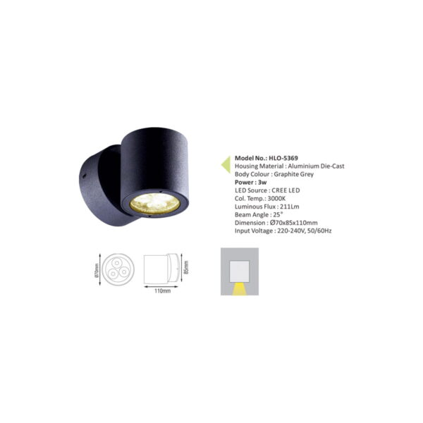 3w Surface Wall Light HYBEC - Image 2